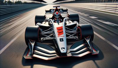 A Formula 1 racing car with the Scala logo.