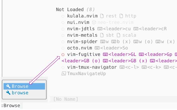 Screenshot of Lazy showing vim-fugitive has not been loaded