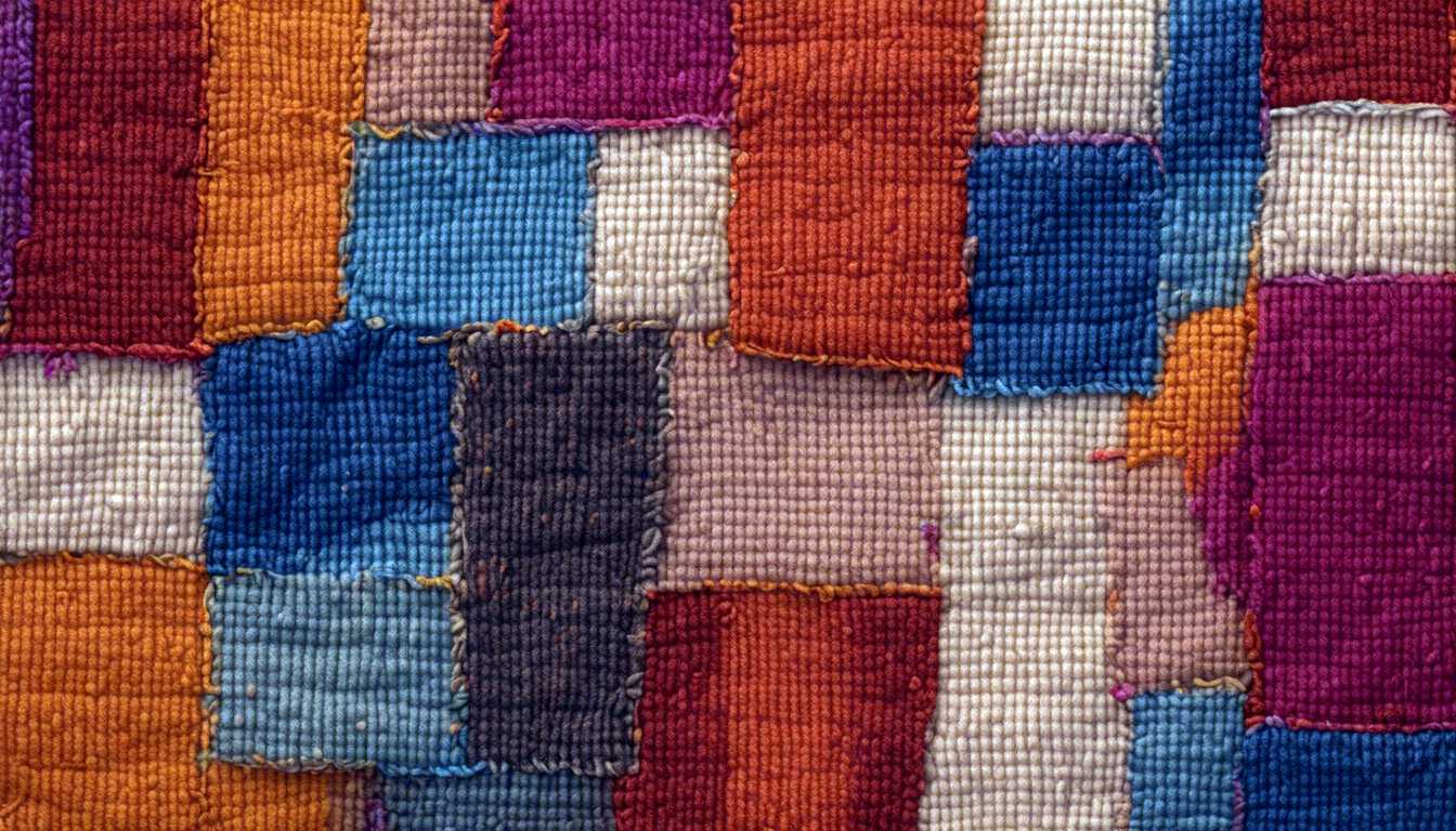 Colourful pieces of fabric sowed together.