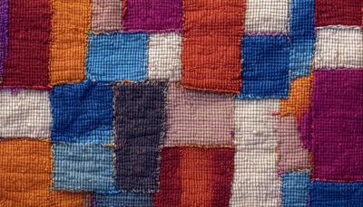 Colourful pieces of fabric sowed together.