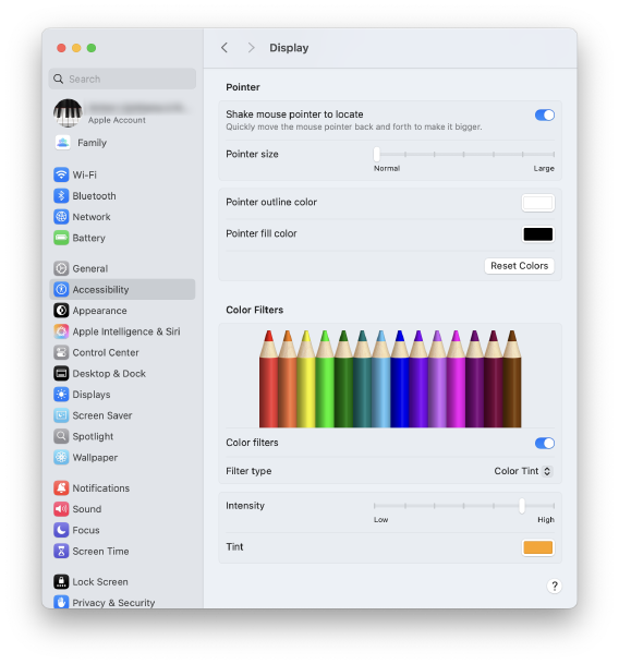 Example settings for MacOS&rsquo;s Color Filters