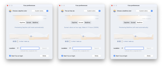 Example settings for f.lux