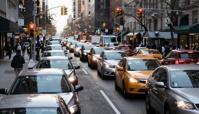 A photo of a traffic jam in city that looks like New York